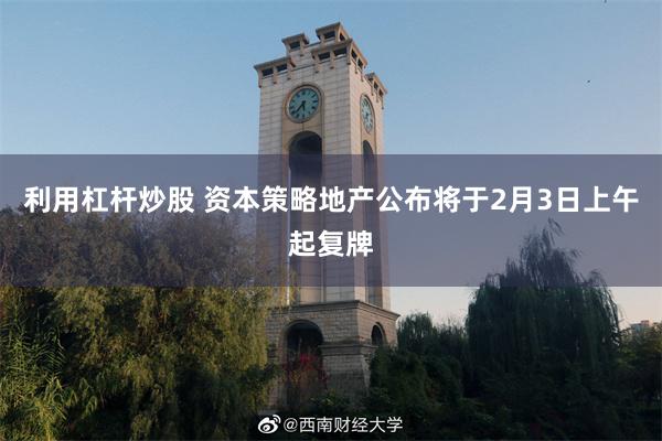 利用杠杆炒股 资本策略地产公布将于2月3日上午起复牌
