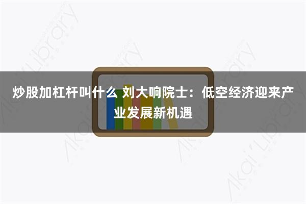 炒股加杠杆叫什么 刘大响院士：低空经济迎来产业发展新机遇