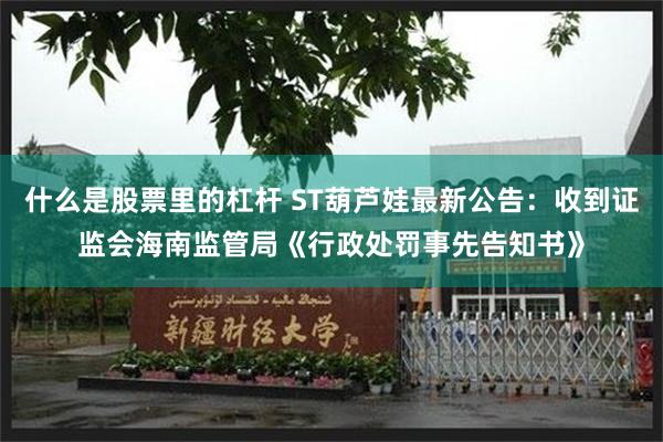 什么是股票里的杠杆 ST葫芦娃最新公告：收到证监会海南监管局《行政处罚事先告知书》